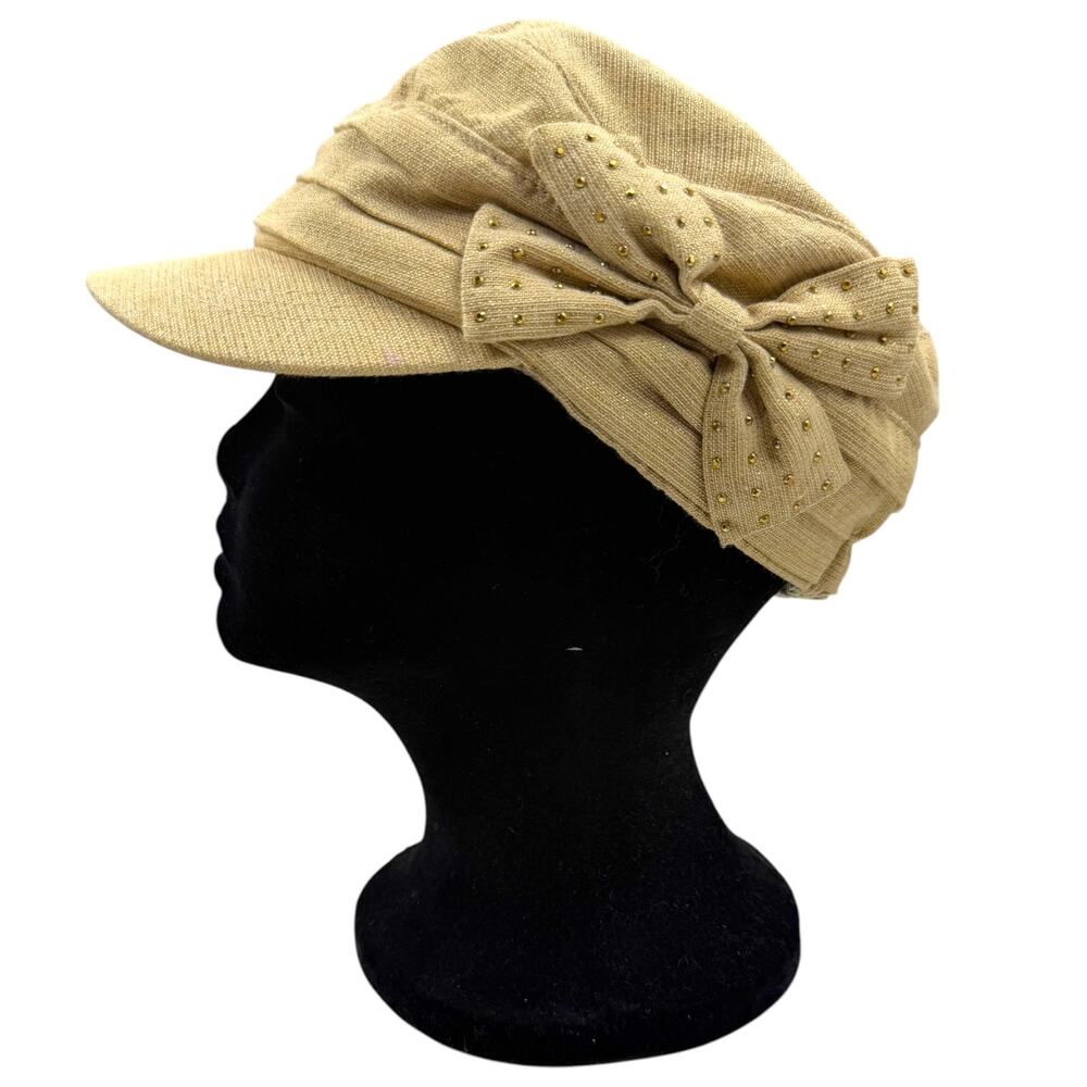 Vtg Y2K Wilsons Leather Linen Blend Newsboy Cap Women Tan Slouchy Baker Boy Hat